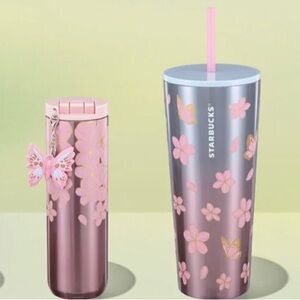 Starbucks stainless cherry blossom tumbler with butterfly charm BUNDLE OF 2
